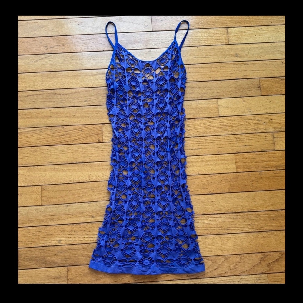 Yandy Blue Cutout Crochet Style Stripper Mini Dress Outfit Fits an XS / S / M